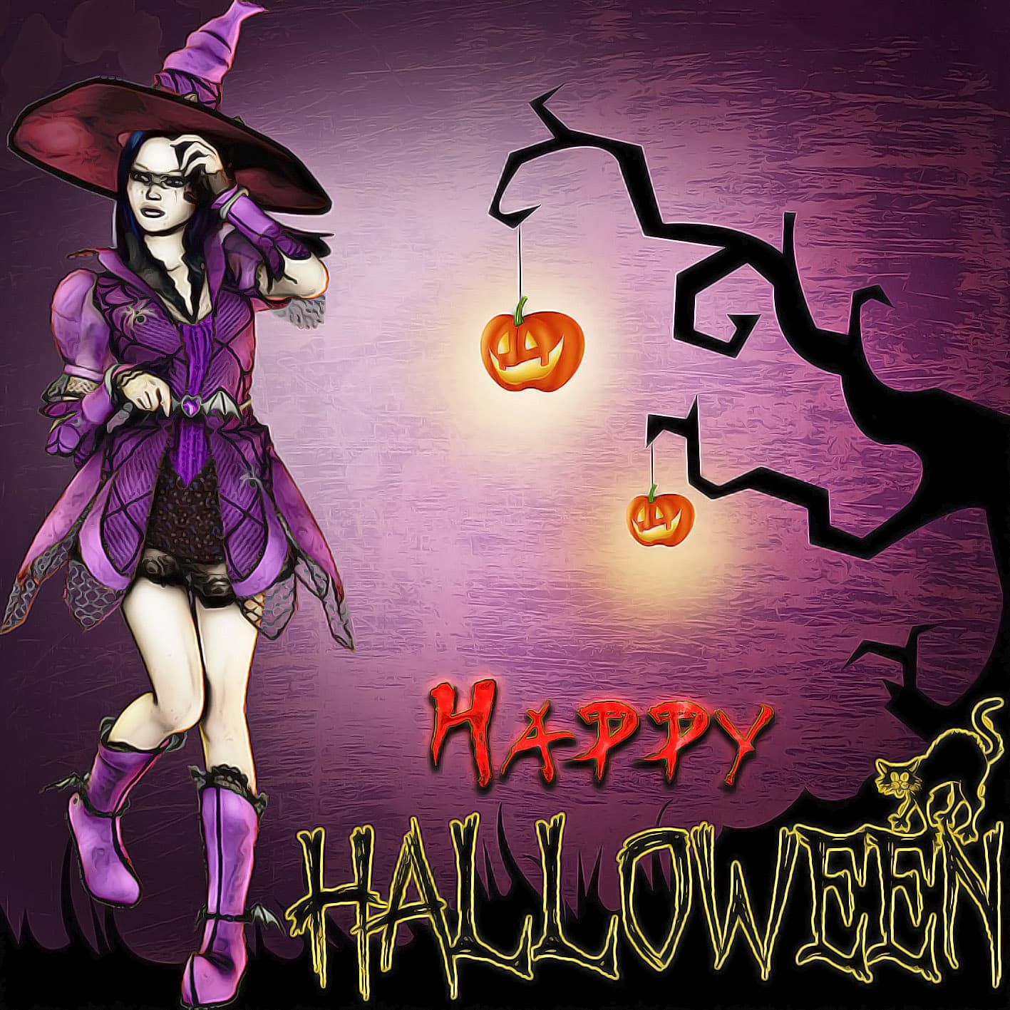 картинка с ведьмой на хэллоуин