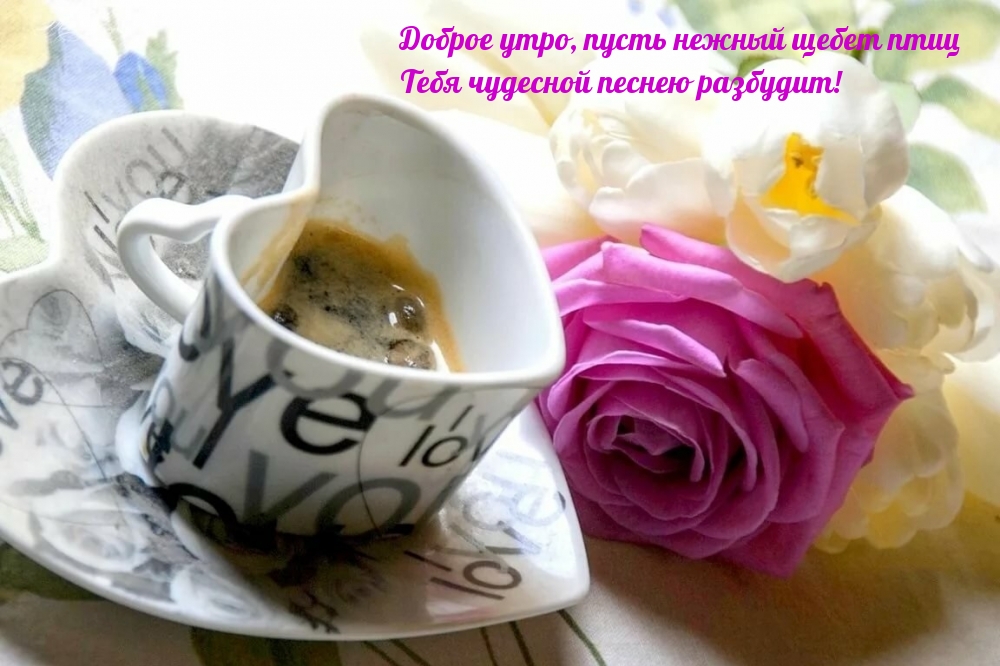 Кофе и фиолетовый цветок