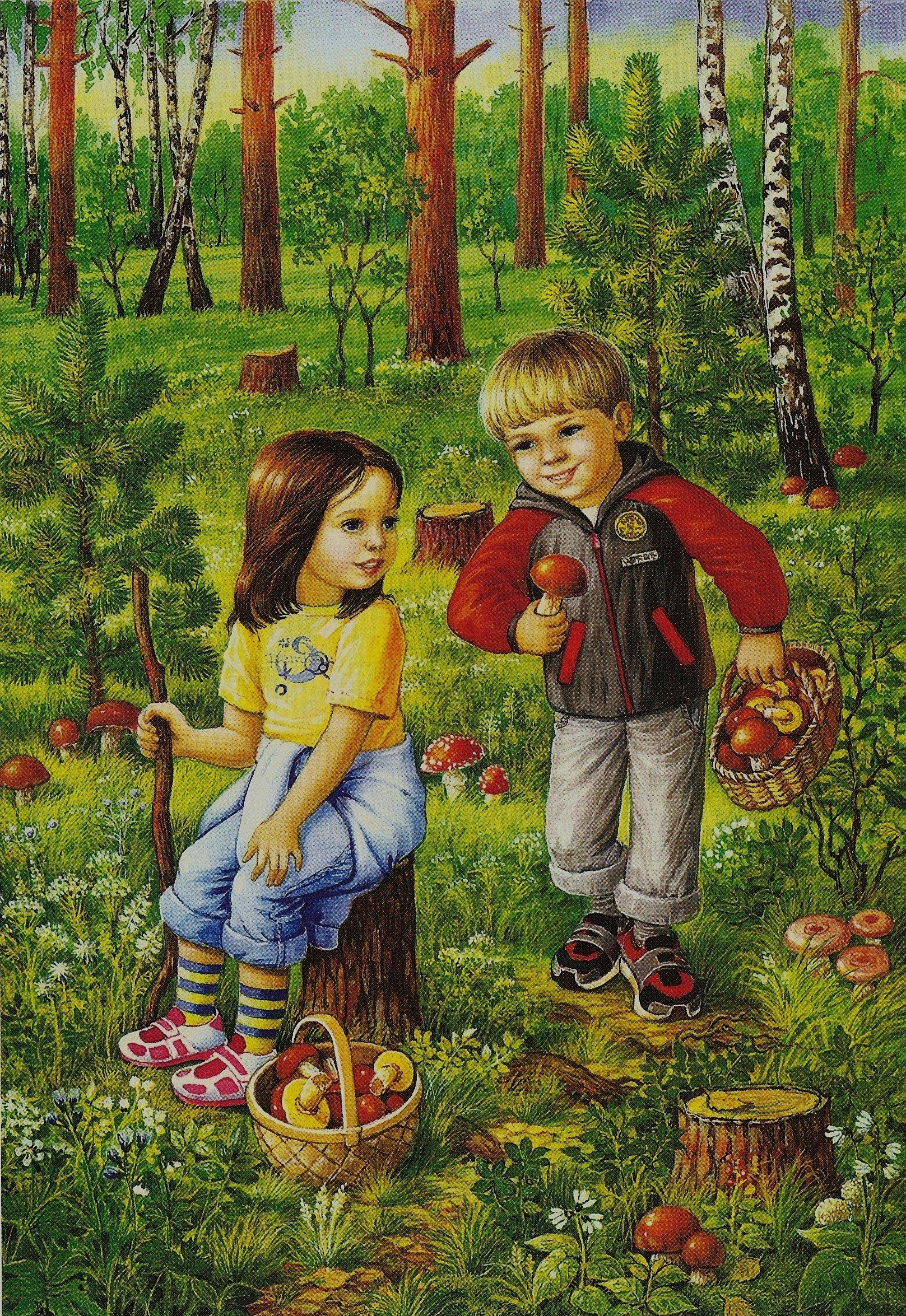 Девочка в лесу собирала грибы. Ккартина "в лес по грибы" л.Новоселовой. Художник-иллюстратор любовь новосёлова. Лес грибы ягоды Нищева грибы. Сюжетные картины для детей.
