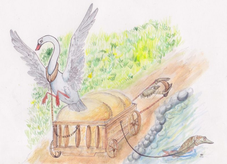 картинка лебедь, щука и рак для рисования