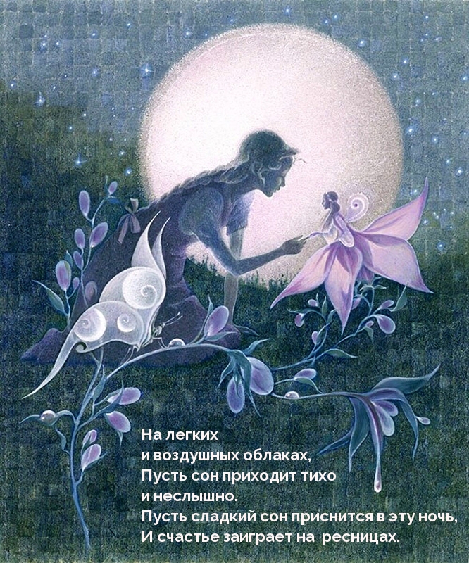 Девушка на цветке и луна