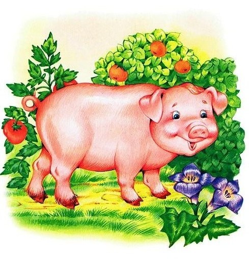 Картинка яркая свинья в саду