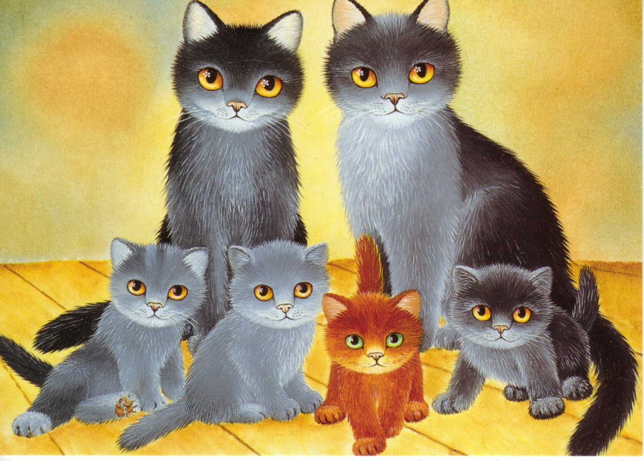 Картинка семейство котят