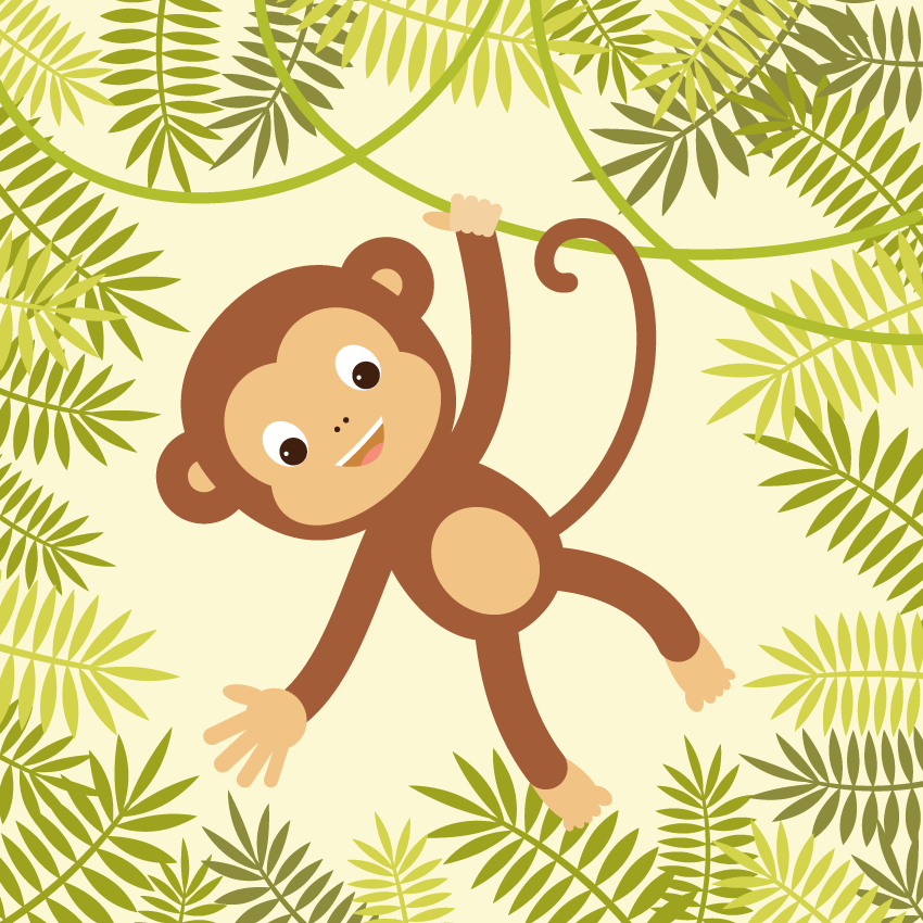 Открытка стильная обезьянка в лианах