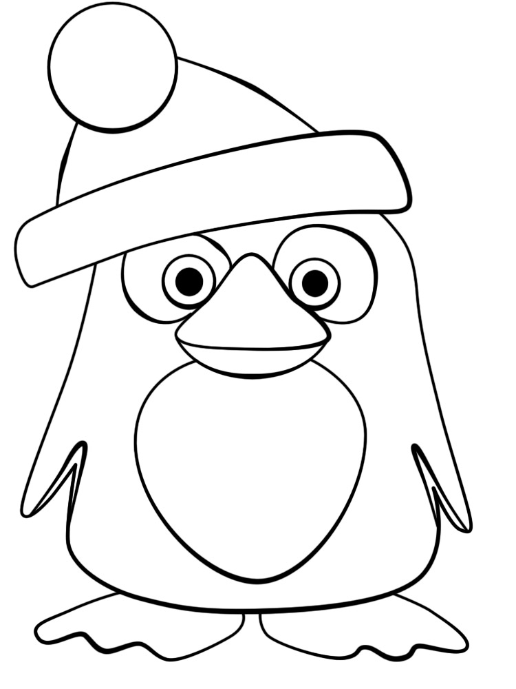 Открытка раскраска пингвин в шапке