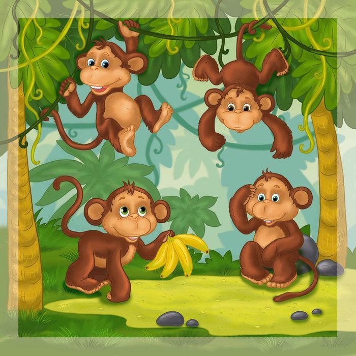 Красивая картинка четыре обезьянки