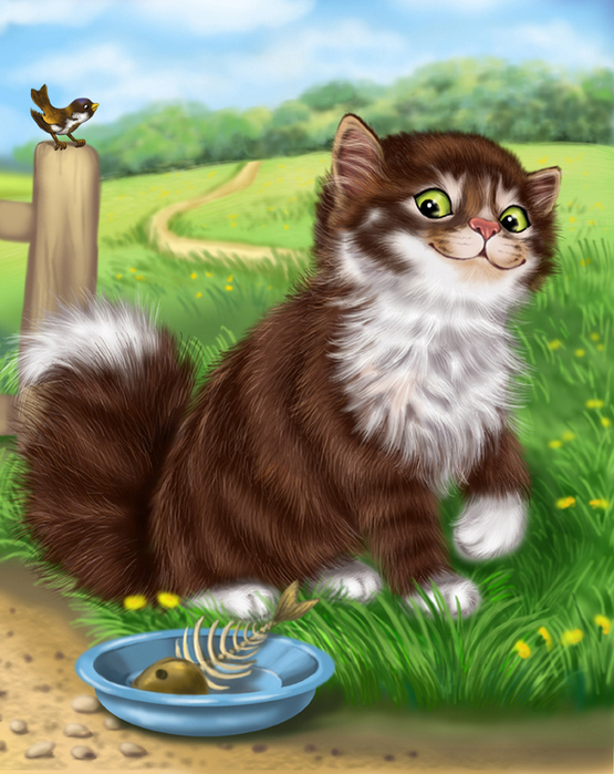 Яркая картинка котик на лужайке