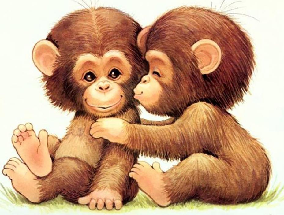 Нежная открытка две обезьянки
