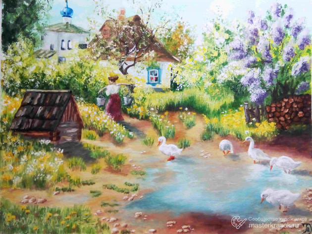 Рисунок весна в деревне.