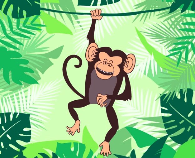 Яркая открытка обезьяна на лиане