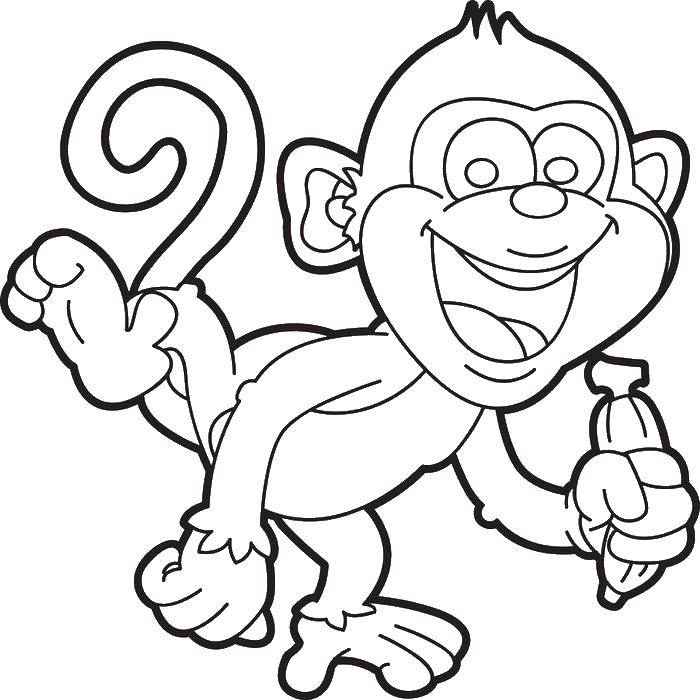 Раскраска открытка обезьянка с бананом
