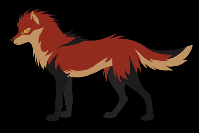 Красный волк на черном фоне.