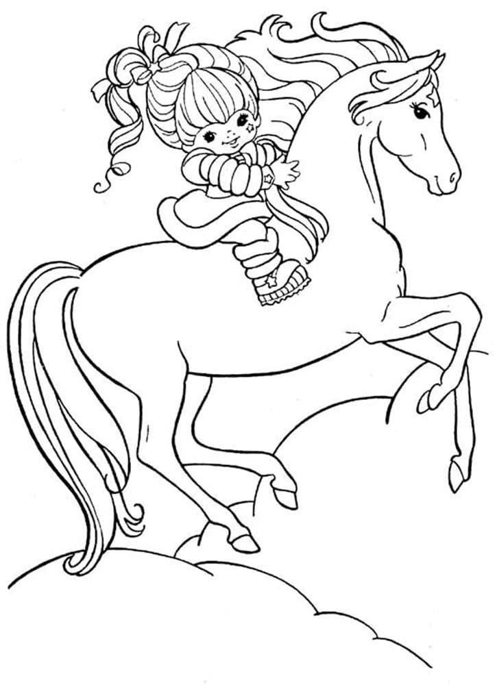 Открытка раскраска девочка на лошади