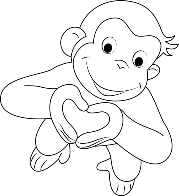Картинка раскраска обезьянка с средечком