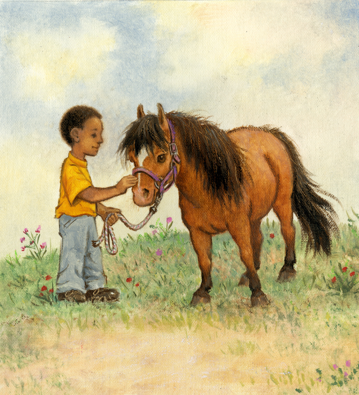 Открытка мальчик с лошадкой