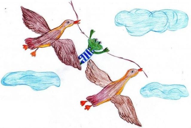 Детский рисунок к сказке «Лягушка путешественница».