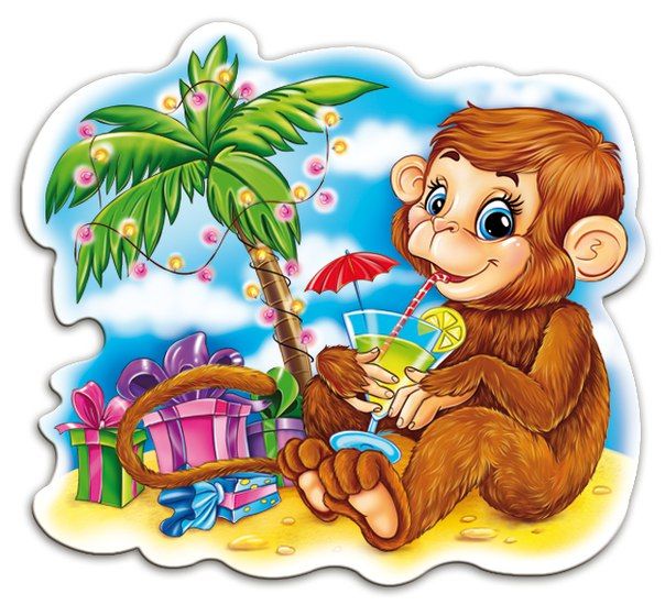 Яркая открытка обезьянка под пальмой