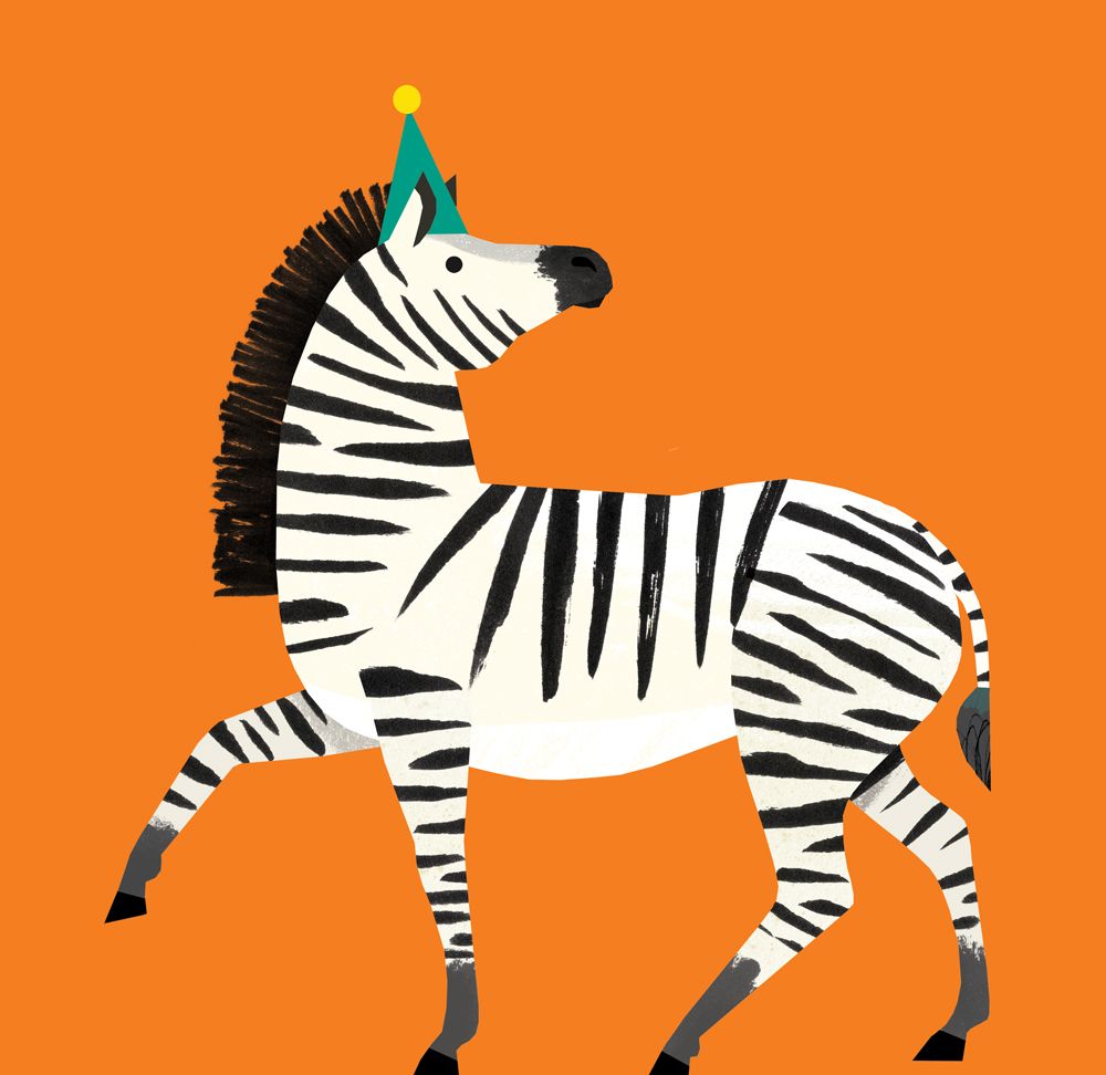 Открытка зебра на оранжевом фоне