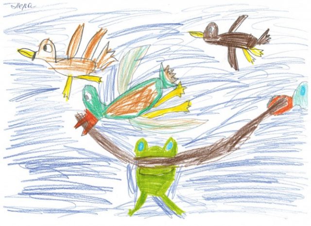 Детский рисунок «Лягушка путешественница».