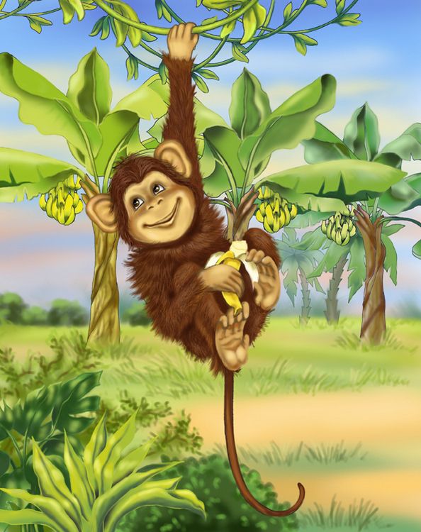 Красивая открытка обезьяна среди пальм