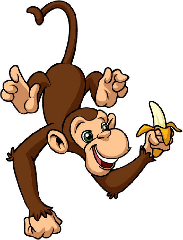 Открытка веселая обезьянка с бананом