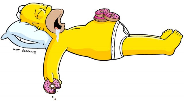 Гомер спит с пончиками.