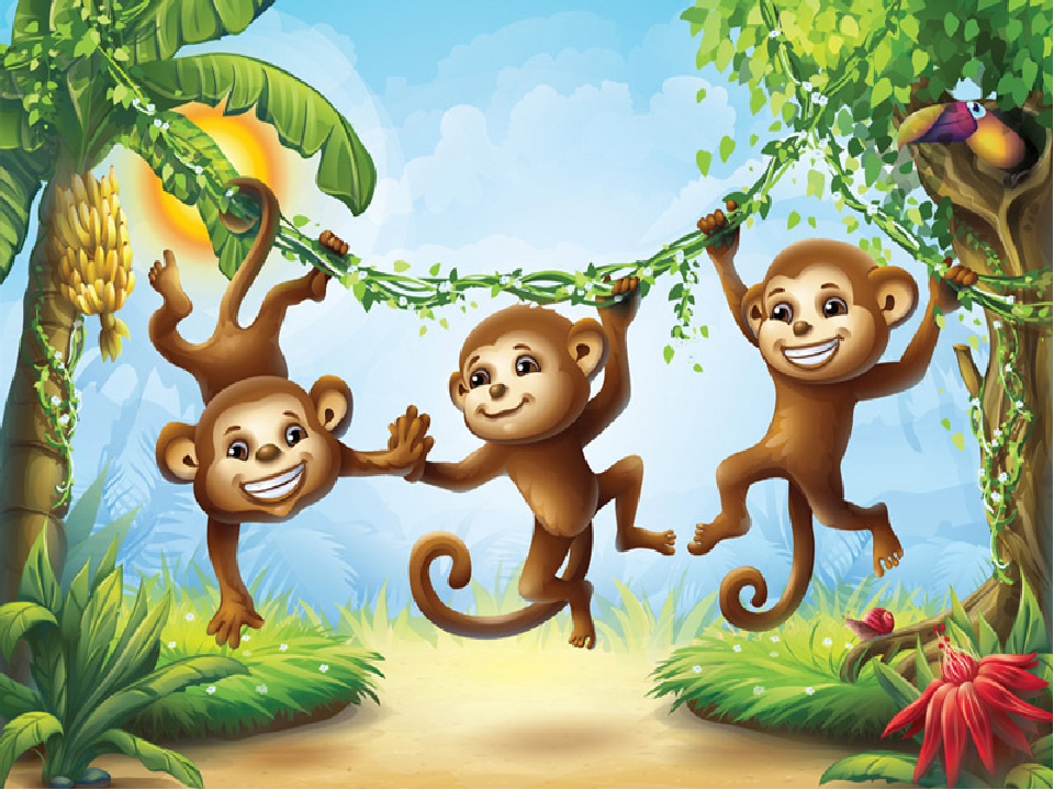 Открытка яркая три веселых обезьянки