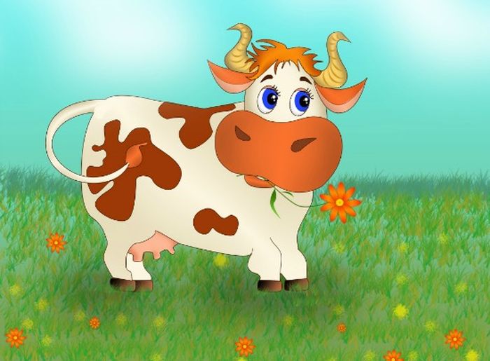 Открытка яркая коровая с цветком