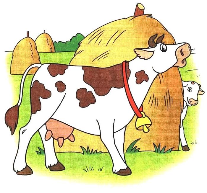 Открытка корова на сенокосе
