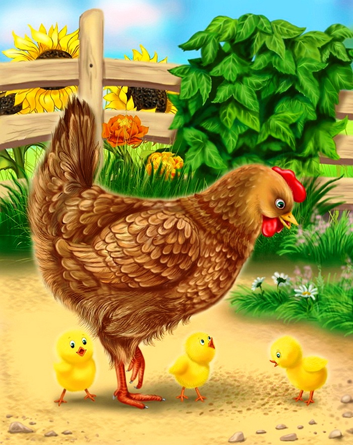 Прелестная открытка курочка и цыплятки