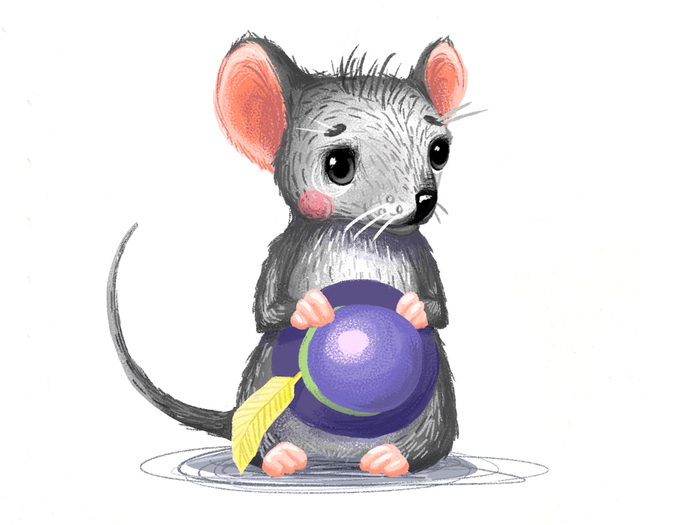 Открытка мышка с мячиком