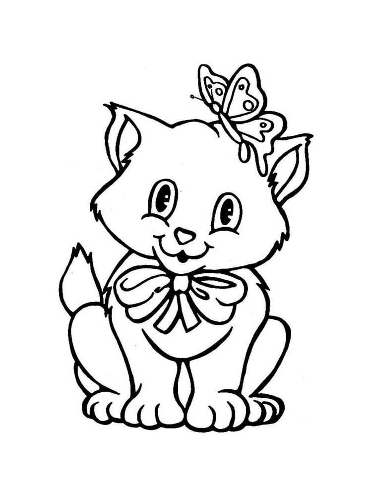 Раскраска открытка котенок с бабочкой