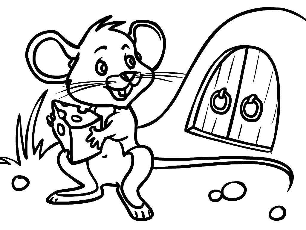 Открытка раскраска веселый мышонок