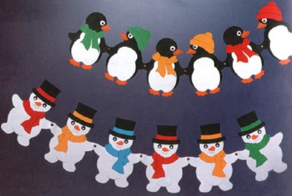 Гирлянды снеговики, пингвины.