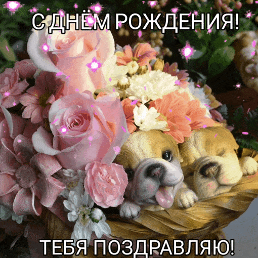 Два маленьких щенка с цветами