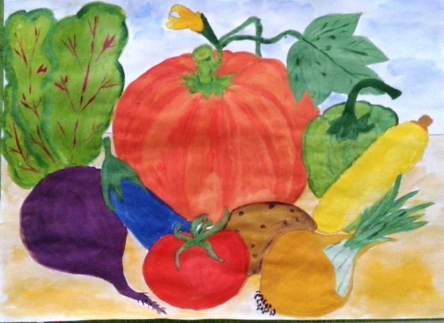Рисунок красками овощи.