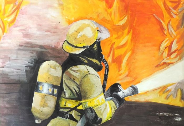 картинка пожара с пожарным