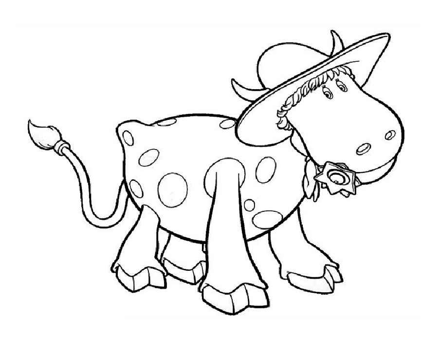 Раскарска открытка корова в шляпе