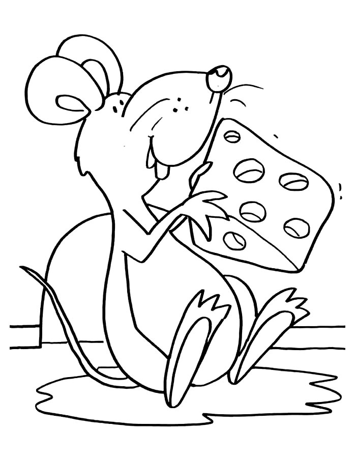 Открытка раскраская веселый мышонок с сыром