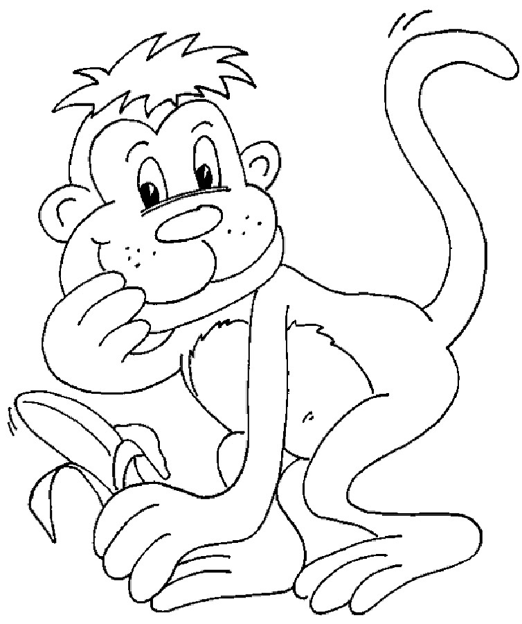 Раскраска открытка обезьяна с бананом