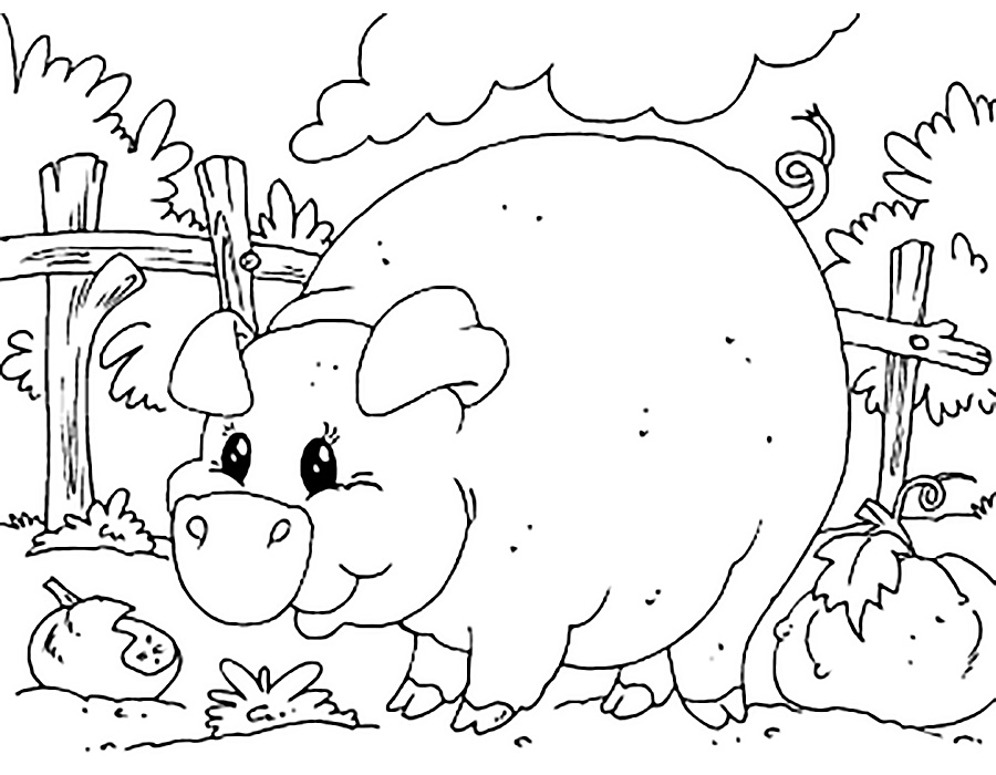 Картинка раскраска свинка в огороде