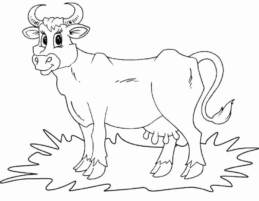 Раскраска открытка корова на лугу