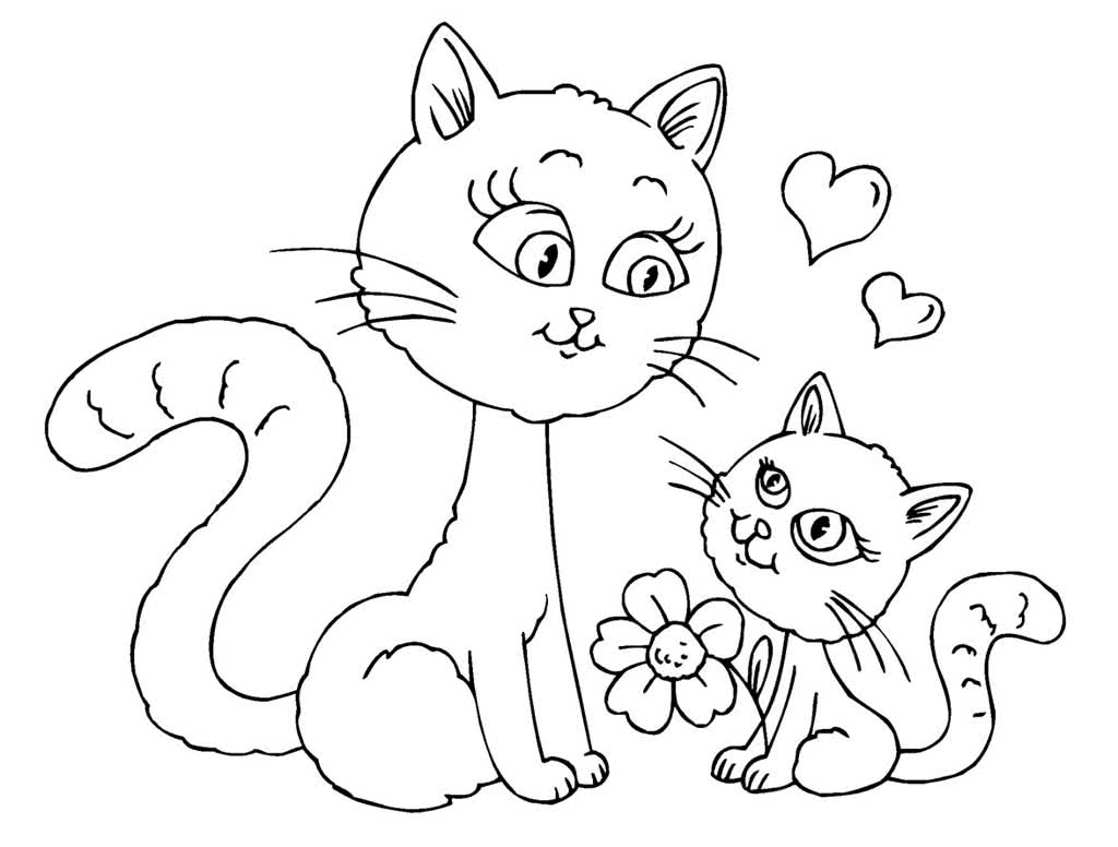 Картинка раскраска кошка с котенком