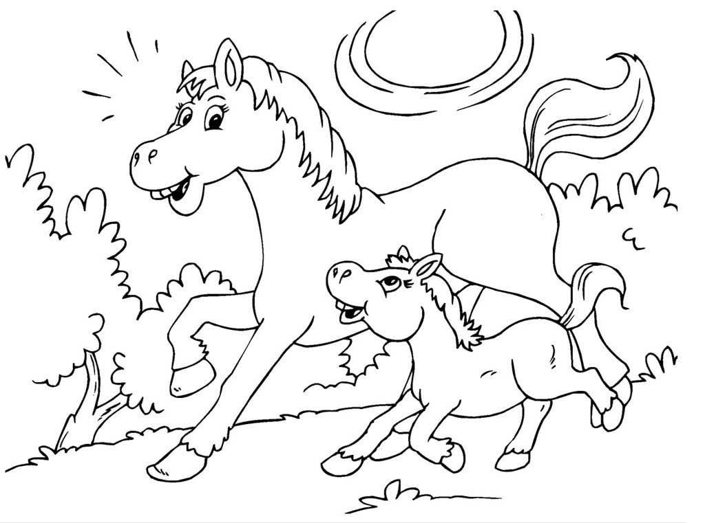 Открытка раскраска две симпатичные лошадки