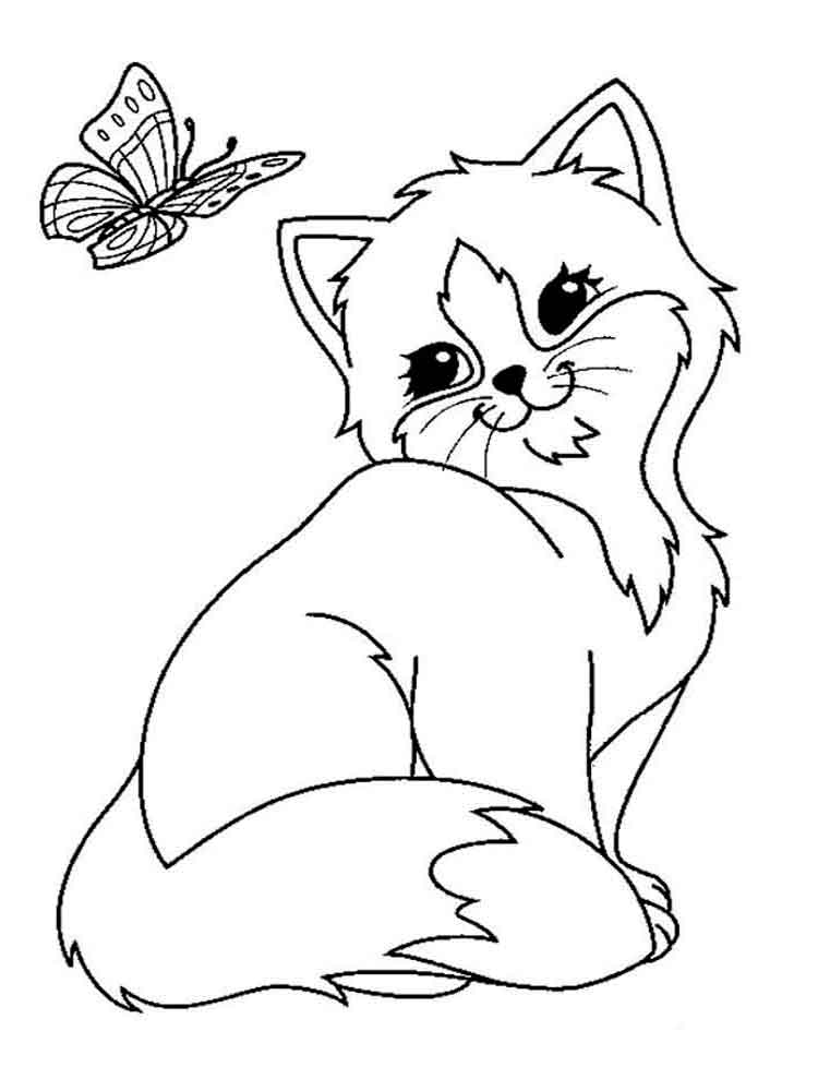 Раскраска открытка кошка с бабочкой