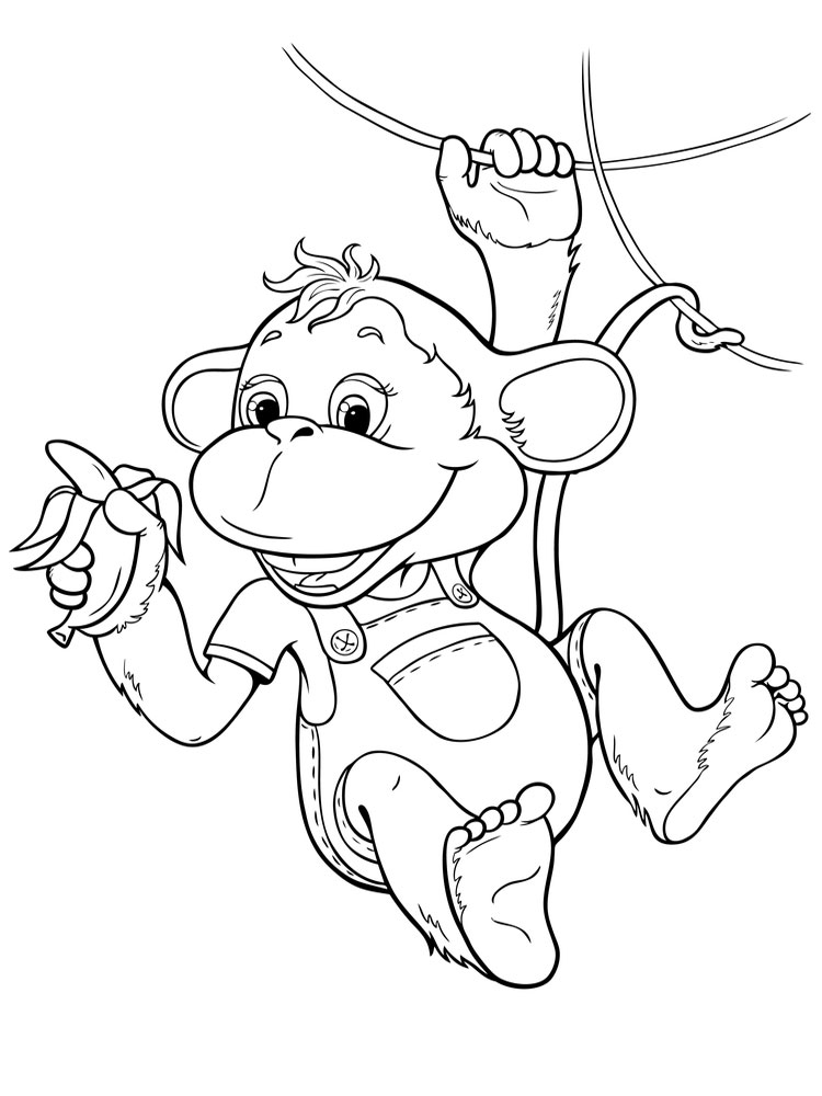 Открытка раскраска обезьяна на лианах