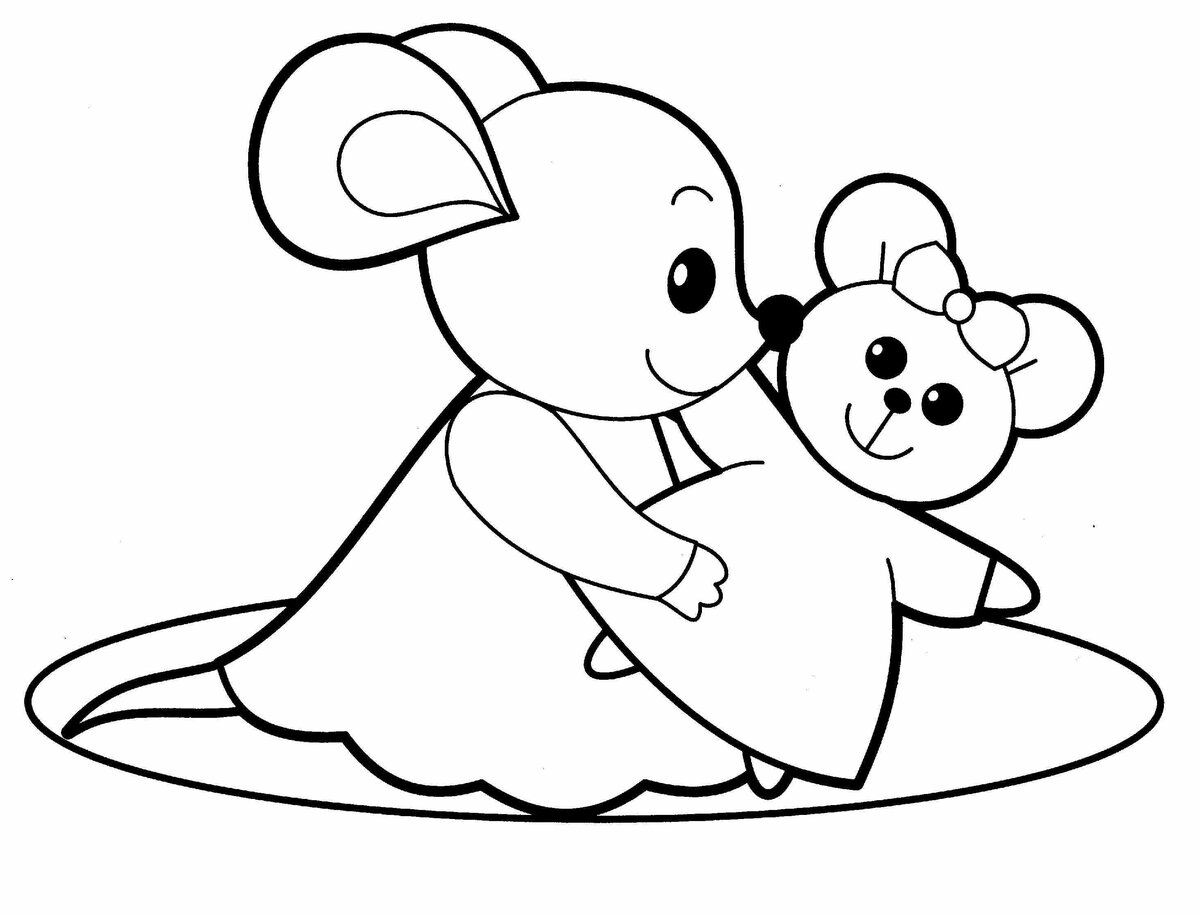 Открытка раскраска мышка с игрушкой