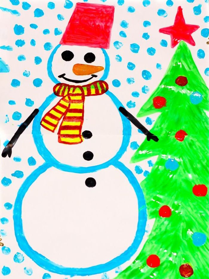 детский рисунок снеговика