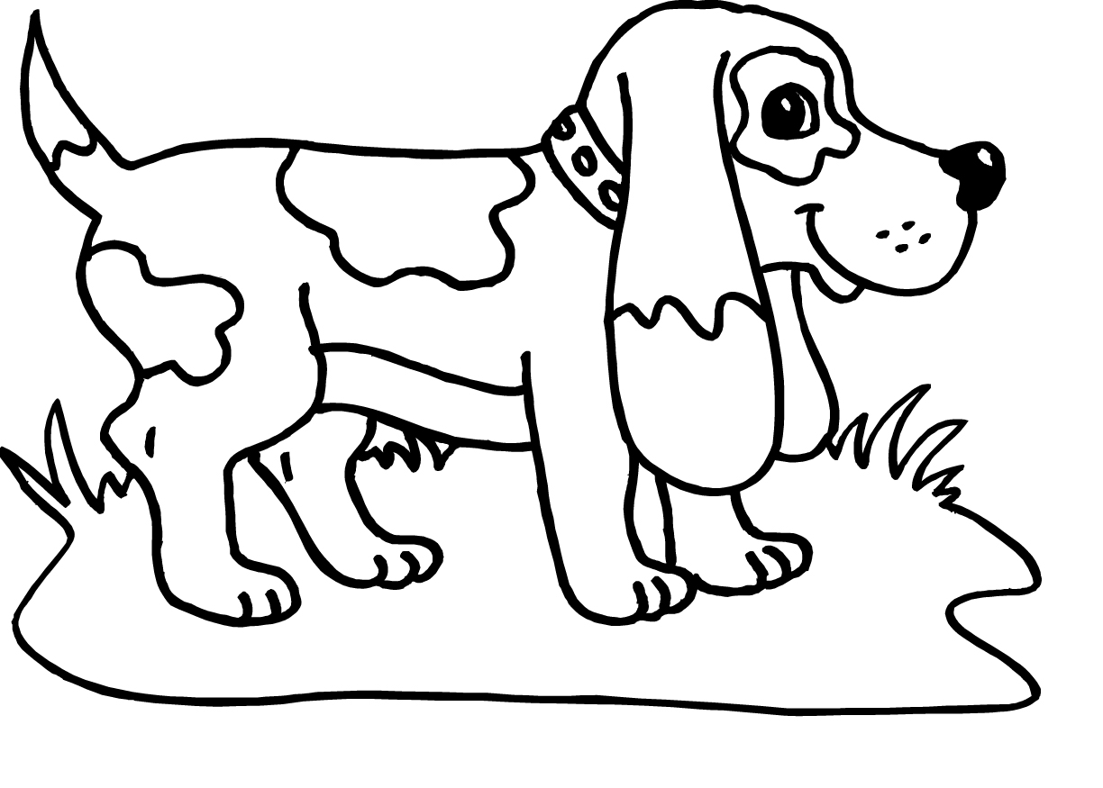 Картинка раскраска собака на лугу