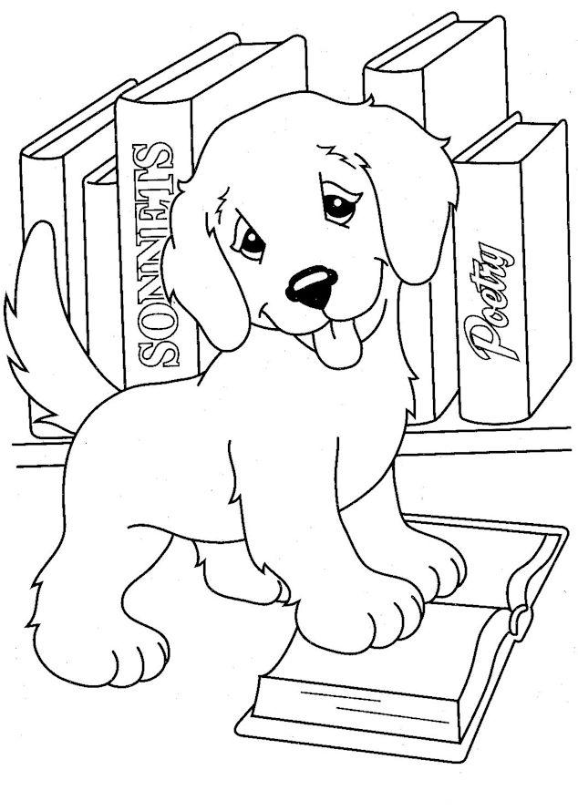 Раскраска открытка собачка с книгами
